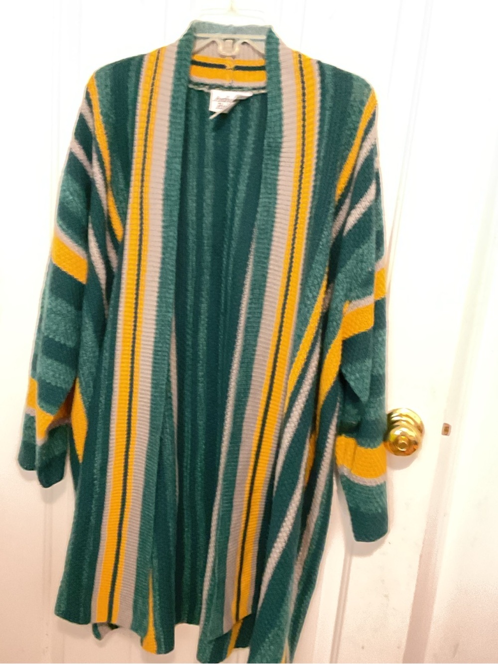 Anthony Richards Green, Yellow & Gray Striped Open Cardigan
